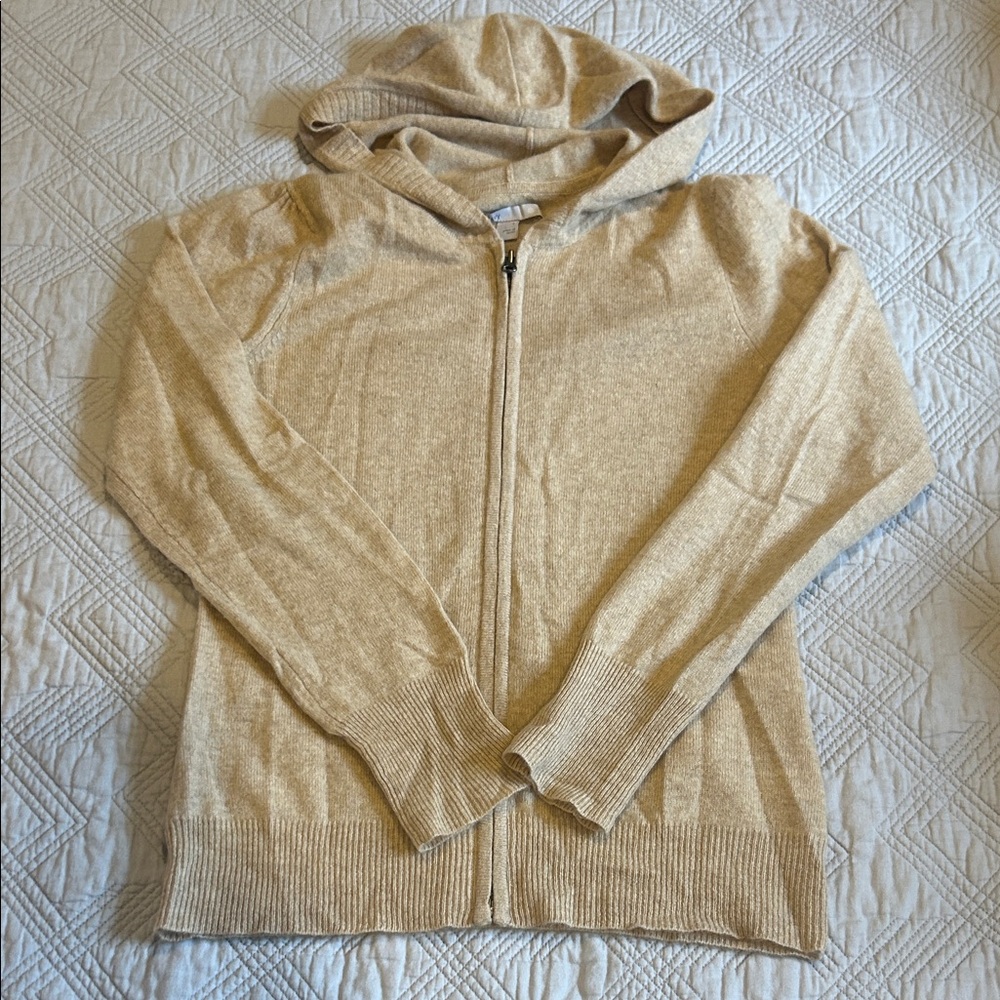 Old navy cashmere Tan Zip-Up Hoodie sweater large